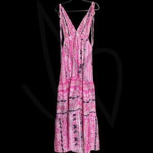 Boho Pink Tie-Dye Maxi Dress-Open Back, Adjustable Straps NWOT -L